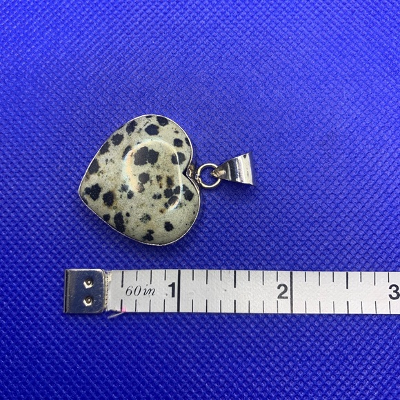 Sweet Dalmatian Stone Heart Pendant! .925 Sterling Silver Overlay - Picture 8 of 10